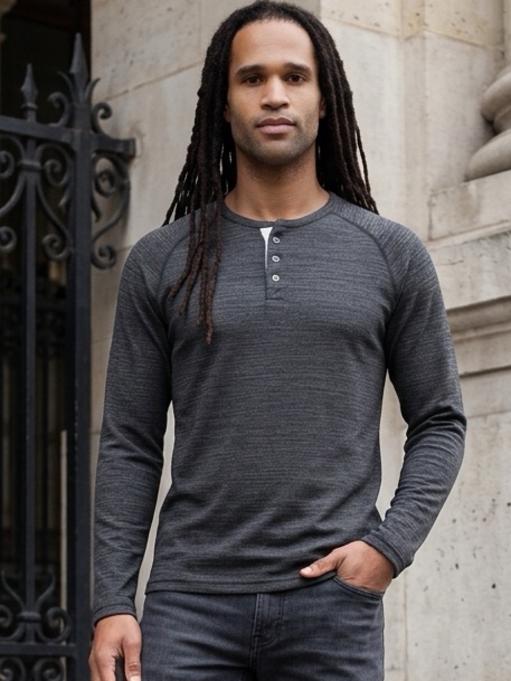 NWT - Woody’s Men’s Retro Lounge Heather Black Henley - Size Medium